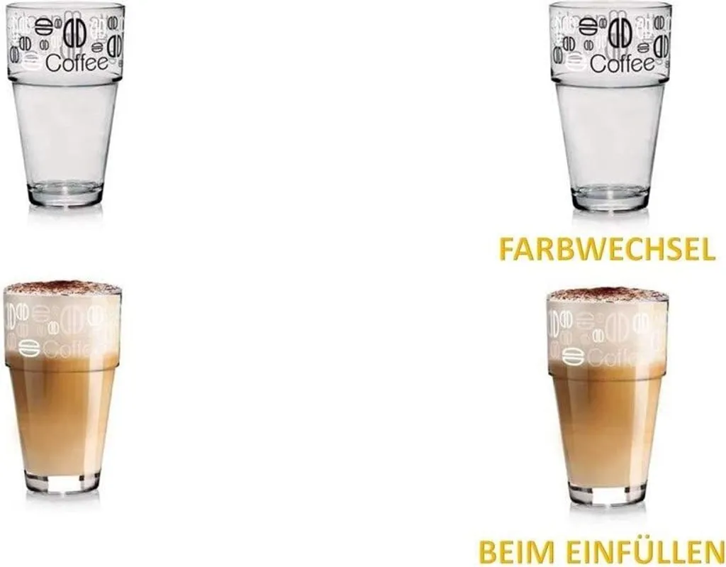 Latte-Macchiato Glas, Glas-Becher Mit Aufdruck, Spülmaschinengeeignete Kaffee-Gläser, 6er Set, Von James Premium® 1 Latte-Macchiato Glas, Glas-Becher Mit Aufdruck, Spülmaschinengeeignete Kaffee-Gläser, 6er Set, Von James Premium®