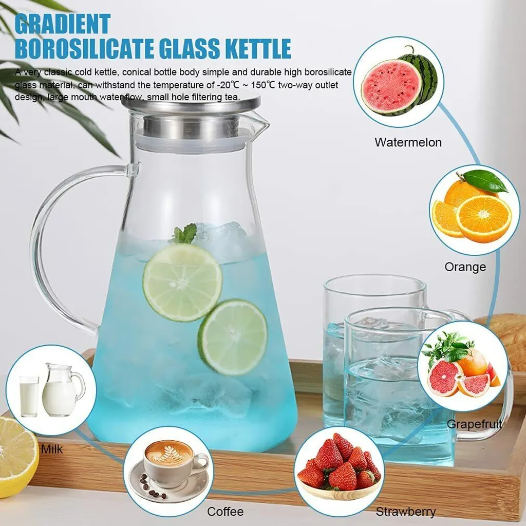1500ml Wasserkaraffe Wasserkrug Karaffe Glaskrug Glaskaraffe Mit Edelstahl Filter Glas Kaltwasserkocher Karaffen 2 1500ml Wasserkaraffe Wasserkrug Karaffe Glaskrug Glaskaraffe Mit Edelstahl Filter Glas Kaltwasserkocher Karaffen – Bild 2