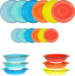 18-TLG. Kombiservice Geschirrset Tafelservice Porzellan Geschirr BUNT Capri