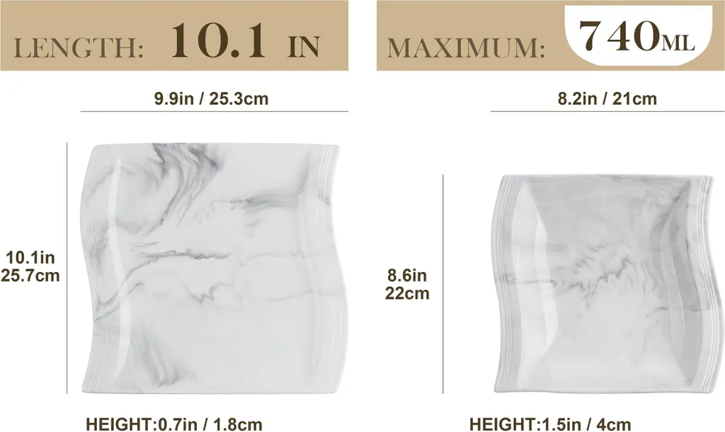 MALACASA, Serie Flora, Marmor Porzellan Tafelservice 24 Teiligen Set Kombiservice Geschirrset Mit 12 Speiseteller Und 12 Suppenteller Für 12 Personen 2 MALACASA, Serie Flora, Marmor Porzellan Tafelservice 24 Teiligen Set Kombiservice Geschirrset Mit 12 Speiseteller Und 12 Suppenteller Für 12 Personen – Bild 2