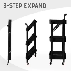 Klappbarer Küchenwagen 3 Etagen Griff Räder Pikas PlusFarbe: Schwarz, Höhe (cm): 89, Breite (cm): 46, Tiefe (cm): 29,5, Zusammensetzung: POWDER COATED IRON, Modelle: PIKAS PLUS, Länge (cm): 29