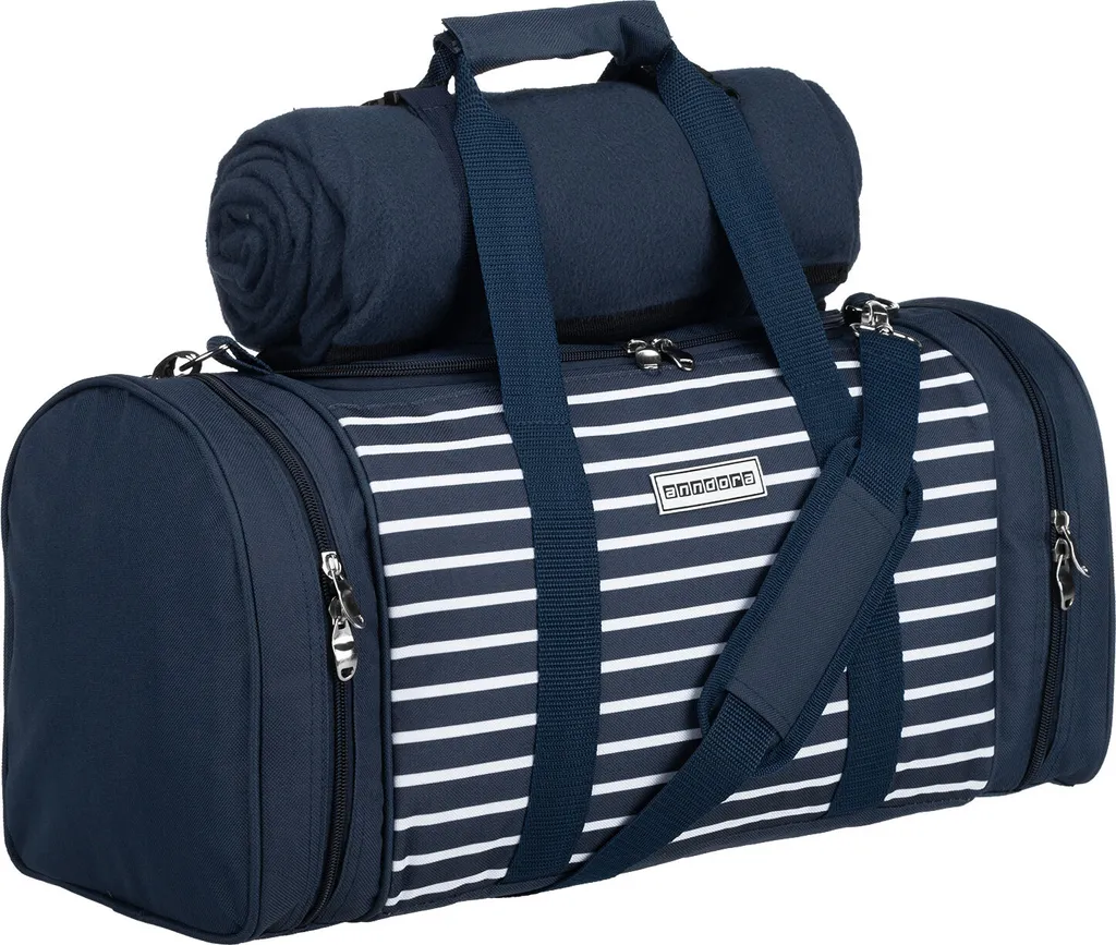 Anndora Picknick Kühltasche + Decke + Zubehör - Blau Weiß Gestreift - Blau 4 Anndora Picknick Kühltasche + Decke + Zubehör - Blau Weiß Gestreift - Blau – Bild 4