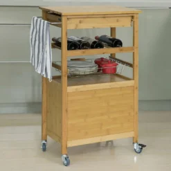 SoBuy® Servierwagen,Küchenwagen Mit Korb Und Flaschenablage,Bambus, FKW53-N -Küche Produkt Geschäft 10a77f00a4017ba4d31406f81d5debe8