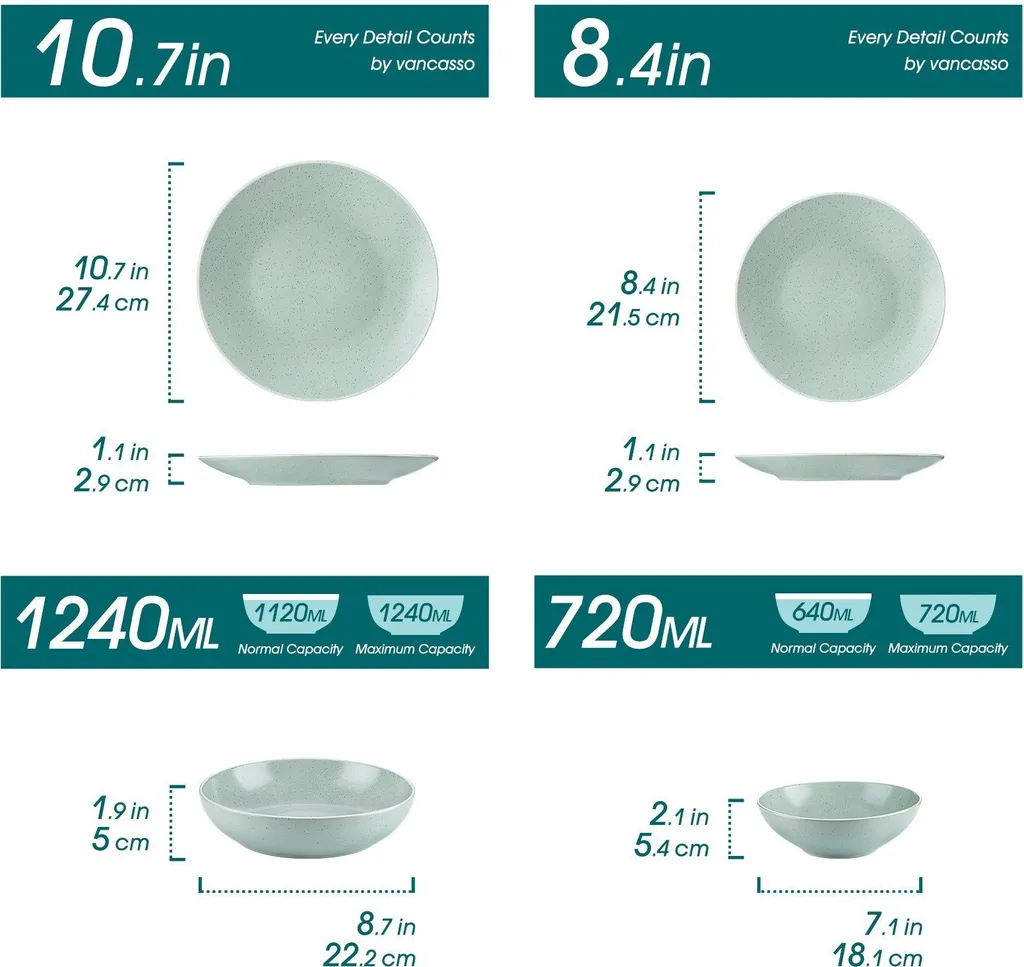 Tafelservice Steingut, Vancasso SABINE 32-teiliges Geschirrset, Modernes Kombiservice Für 8 Personen, Sesam Design 2 Tafelservice Steingut, Vancasso SABINE 32-teiliges Geschirrset, Modernes Kombiservice Für 8 Personen, Sesam Design – Bild 2