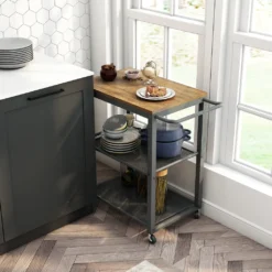 Meerveil Vintage Servierwagen Auf 4 Rollen, Küchenwagen Mit 3 Ebenen, Küchenregal Aus Stabiles Metallgestell, , Rollewagen Mit 2 Gitterebenen, Nachttisch -Küche Produkt Geschäft 185ace2398c88d8cc43a631abbd7961d