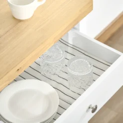 HOMCOM Küchenwagen Küchenrollwagen Servierwagen Mit Einer Schublade Geschlossenen Schrank Regalboden Und Handtuchhalter 4 Lenkrollen MDF Gummiholz Weiß+Eiche 63,5 X 40 X 90 Cm 14 HOMCOM Küchenwagen Küchenrollwagen Servierwagen Mit Einer Schublade Geschlossenen Schrank Regalboden Und Handtuchhalter 4 Lenkrollen MDF Gummiholz Weiß+Eiche 63,5 X 40 X 90 Cm -Küche Produkt Geschäft 1a8c3fb35aa3181dc989edc0c01c1597