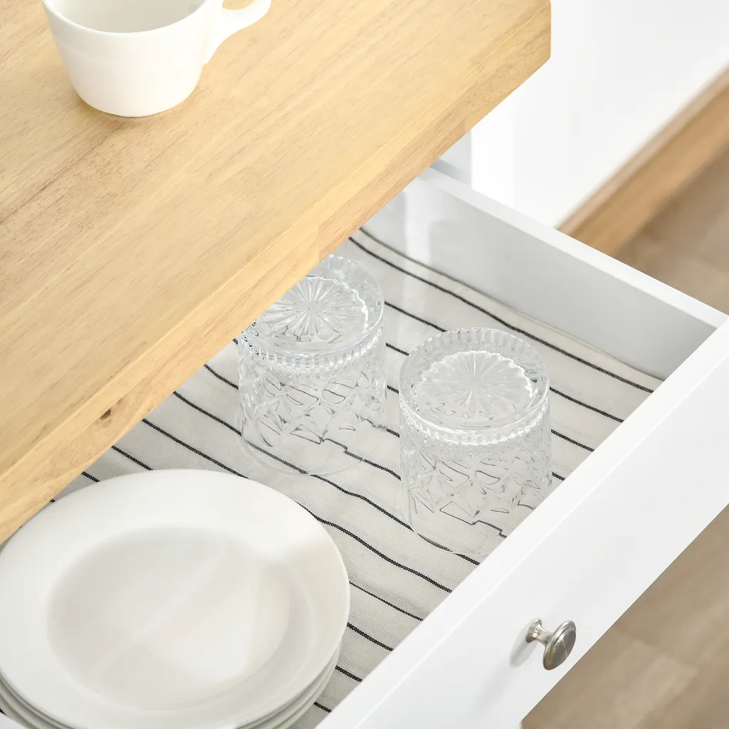 HOMCOM Küchenwagen Küchenrollwagen Servierwagen Mit Einer Schublade Geschlossenen Schrank Regalboden Und Handtuchhalter 4 Lenkrollen MDF Gummiholz Weiß+Eiche 63,5 X 40 X 90 Cm 7 HOMCOM Küchenwagen Küchenrollwagen Servierwagen Mit Einer Schublade Geschlossenen Schrank Regalboden Und Handtuchhalter 4 Lenkrollen MDF Gummiholz Weiß+Eiche 63,5 X 40 X 90 Cm – Bild 7