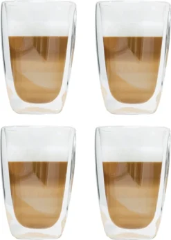 Latte Macchiato-Gläser 400ml Doppelwandig Isolierglas Extra Lang Warmhaltend Maße ≈9 X 14cm (4 Stück)
