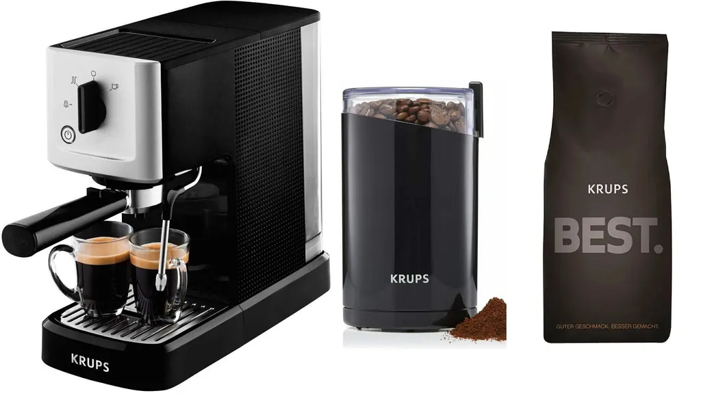 Krups Espressomaschine Calvi Steam&Pump XP344010 + Kaffeemühle + 1kg Best Crema Kaffeebohnen 1 Krups Espressomaschine Calvi Steam&Pump XP344010 + Kaffeemühle + 1kg Best Crema Kaffeebohnen