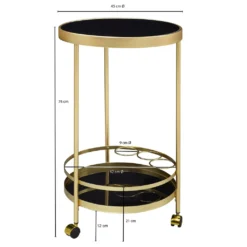 WOHNLING Design Servierwagen Gold Rund Ø 45cm 2 Ebenen | Beistelltisch Auf Rollen Mit Glasplatte Schwarz Speisewagen | Küchenwagen | Teewagen -Küche Produkt Geschäft 24e28e276534c16b9541c5120e39f272