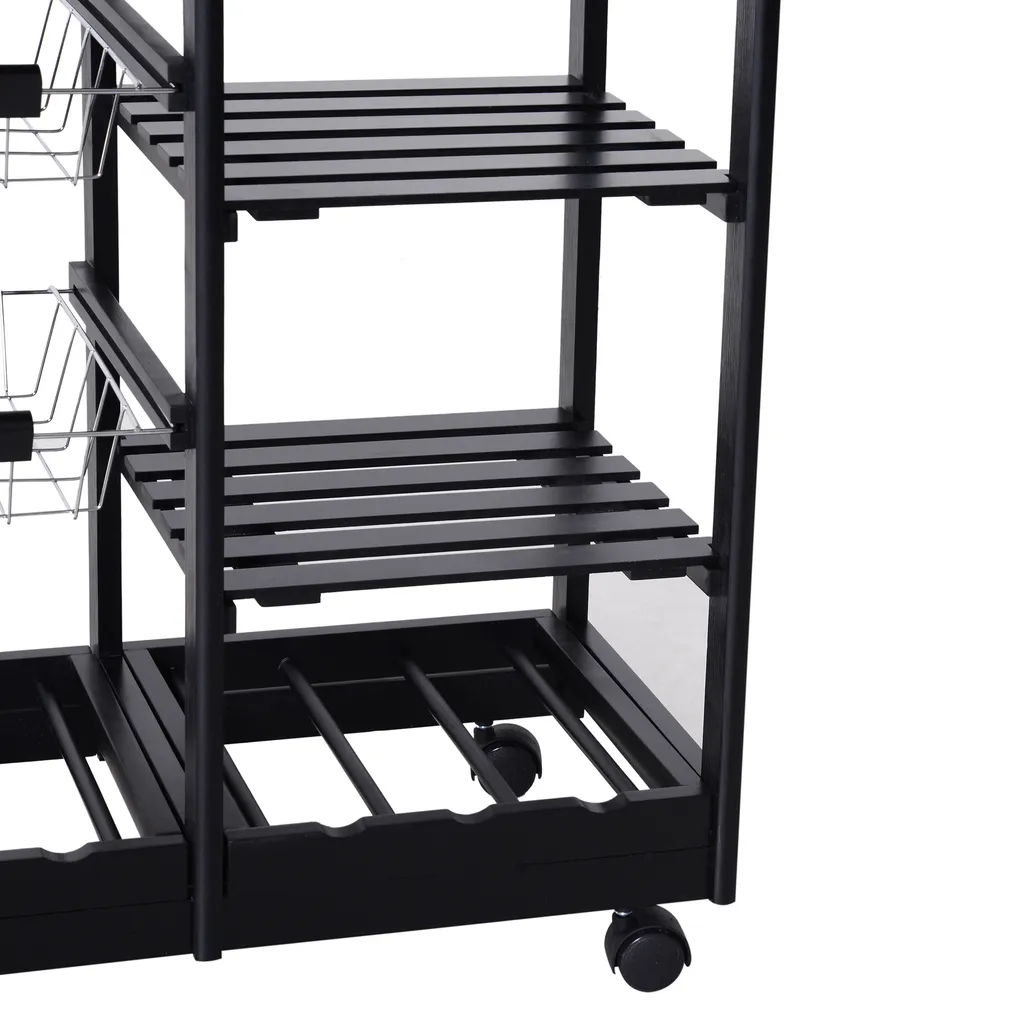 HOMCOM Küchenwagen Servierwagen Mit Ausziehbarem Korb Schublade Küchenrollwagen Weinablage Küchentrolley Holz Schwarz 74 X 37 X 76 Cm 7 HOMCOM Küchenwagen Servierwagen Mit Ausziehbarem Korb Schublade Küchenrollwagen Weinablage Küchentrolley Holz Schwarz 74 X 37 X 76 Cm – Bild 7