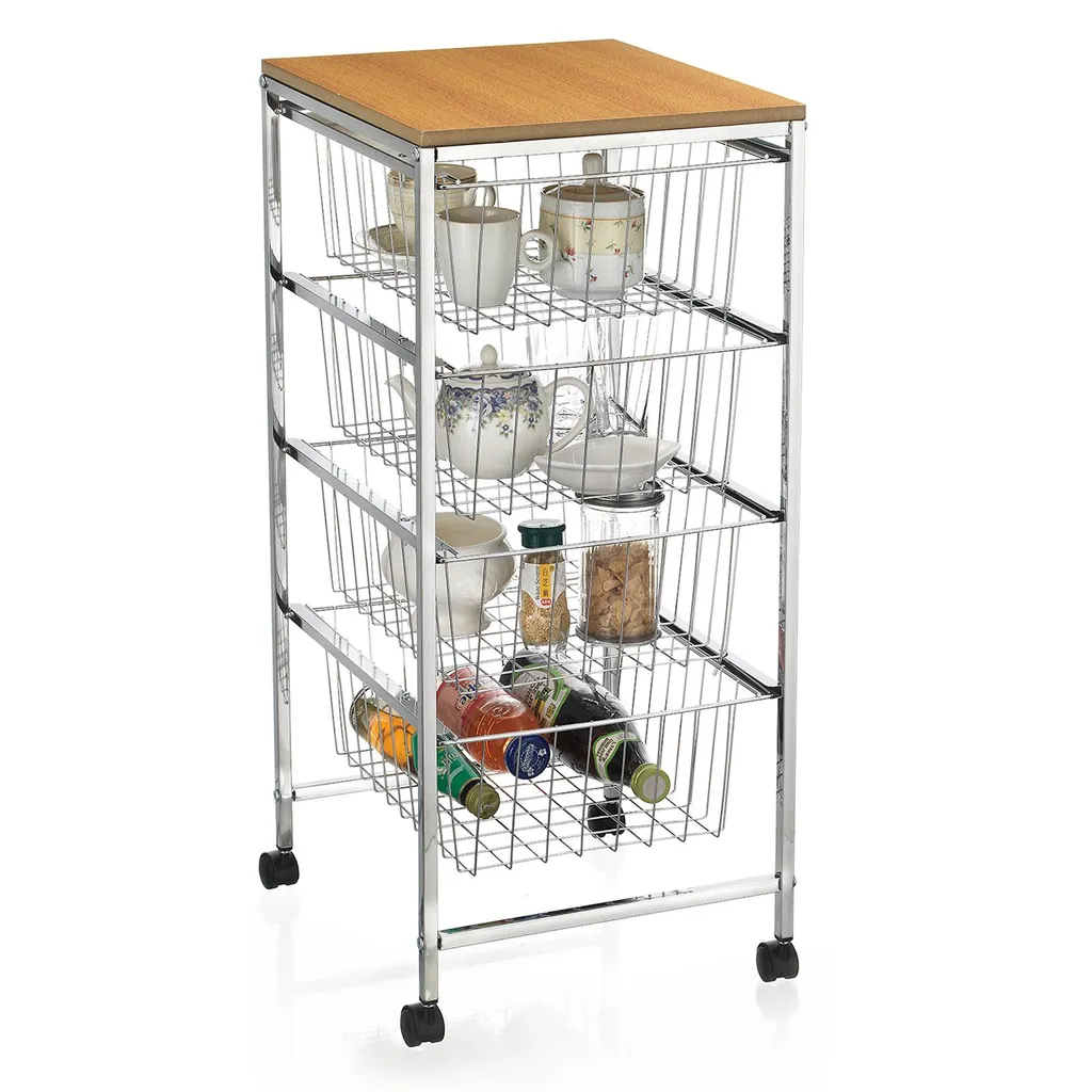 Servierwagen RONJA Küchenwagen Küchentrolley Beistellwagen Verchromt Auf Rollen, 4 Drahtkörbe 3 Servierwagen RONJA Küchenwagen Küchentrolley Beistellwagen Verchromt Auf Rollen, 4 Drahtkörbe – Bild 3