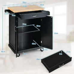 COSTWAY Küchenwagen Auf Rollen, Servierwagen Mit Arbeitsplatte & Handtuchhalter & Schublade & Gewürzregal, Kücheninsel Holz, Küchenschrank Rollbar, Für Küche, Esszimmer Und Bar (Schwarz) 13 COSTWAY Küchenwagen Auf Rollen, Servierwagen Mit Arbeitsplatte & Handtuchhalter & Schublade & Gewürzregal, Kücheninsel Holz, Küchenschrank Rollbar, Für Küche, Esszimmer Und Bar (Schwarz) -Küche Produkt Geschäft 37109681fe3637020ef3b78082dfa225