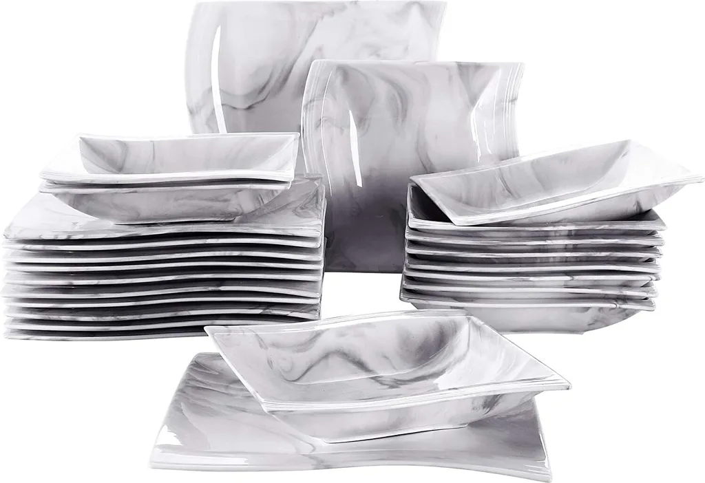 MALACASA, Serie Flora, Marmor Porzellan Tafelservice 24 Teiligen Set Kombiservice Geschirrset Mit 12 Speiseteller Und 12 Suppenteller Für 12 Personen 1 MALACASA, Serie Flora, Marmor Porzellan Tafelservice 24 Teiligen Set Kombiservice Geschirrset Mit 12 Speiseteller Und 12 Suppenteller Für 12 Personen