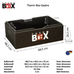 Profibox B53 - Wand: 3cm - Volumen: 53L - Innenmaß: 62,5x42,5x22cm - Wiederverwendbar Isolierbox Thermobox Kühlbox Warmhaltebox - Für E2 Kiste -Küche Produkt Geschäft 3aee123db811cff9268931a178905c9c