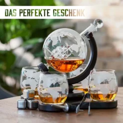 Whisiskey - Whisky Karaffe - Geschenke Für Männer - Komplette Whiskey Set - Globus - 900ML – Inkl. 4 Whisky Steine, 4 Whisky Gläser & Ausgießer - Whisky Dekanter – Whiskygläser - Natursteine -Küche Produkt Geschäft 3b38410e96568efc0801c647cc9229bd