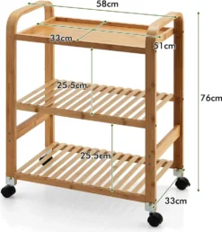 COSTWAY Servierwagen Mit 3 Ablagen, Griffen & Abnehmbarem Rollen, Küchenwagen Bambus Auf Rädern, Mobiler Allzweckwagen Rollwagen Lagerregal Für Küche, Flur & Bad, 58 X 33 X 76 Cm 11 COSTWAY Servierwagen Mit 3 Ablagen, Griffen & Abnehmbarem Rollen, Küchenwagen Bambus Auf Rädern, Mobiler Allzweckwagen Rollwagen Lagerregal Für Küche, Flur & Bad, 58 X 33 X 76 Cm -Küche Produkt Geschäft 3b42158e11237d960605ef098700016a