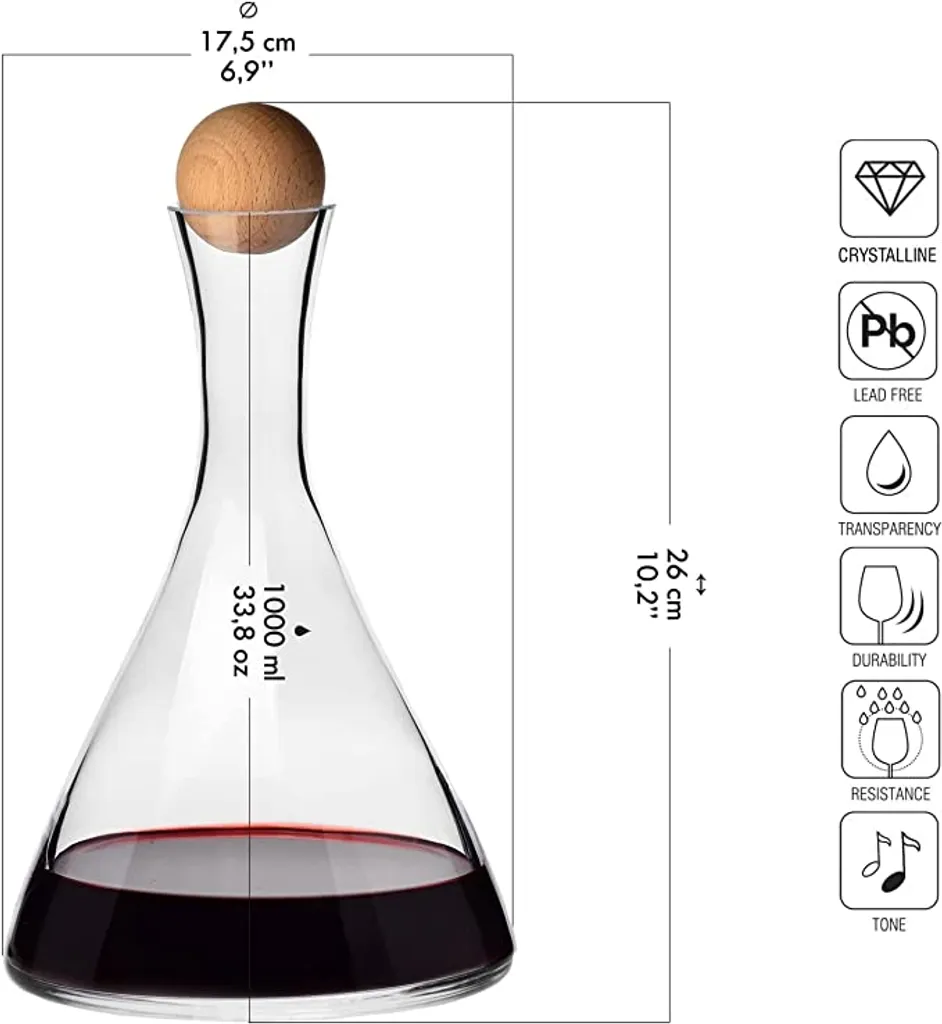 KROSNO Wine Connoisseur Wein Karaffe Rotwein Dekanter, 1000 Ml, Handgemacht 2 KROSNO Wine Connoisseur Wein Karaffe Rotwein Dekanter, 1000 Ml, Handgemacht – Bild 2