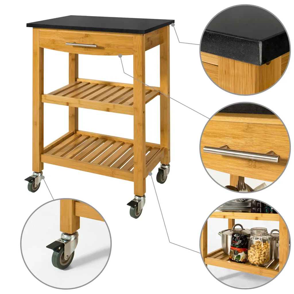 SoBuy Servierwagen Küchenwagen Mit Granitarbeitsplatte FKW28-SCH 4 SoBuy Servierwagen Küchenwagen Mit Granitarbeitsplatte FKW28-SCH – Bild 4