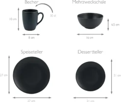 CreaTable 23145 Kombiservice Soft Touch Black Für 4 Personen, Steinzeug, Schwarz (1 Set, 16-teilig) 12 CreaTable 23145 Kombiservice Soft Touch Black Für 4 Personen, Steinzeug, Schwarz (1 Set, 16-teilig) -Küche Produkt Geschäft 4550bc31fe2e713b48d32f63c29e9692