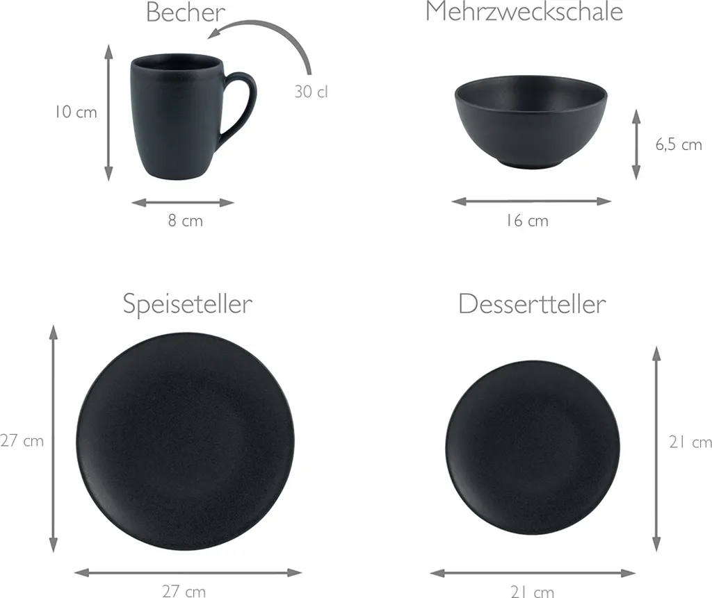 CreaTable 23145 Kombiservice Soft Touch Black Für 4 Personen, Steinzeug, Schwarz (1 Set, 16-teilig) 4 CreaTable 23145 Kombiservice Soft Touch Black Für 4 Personen, Steinzeug, Schwarz (1 Set, 16-teilig) – Bild 4