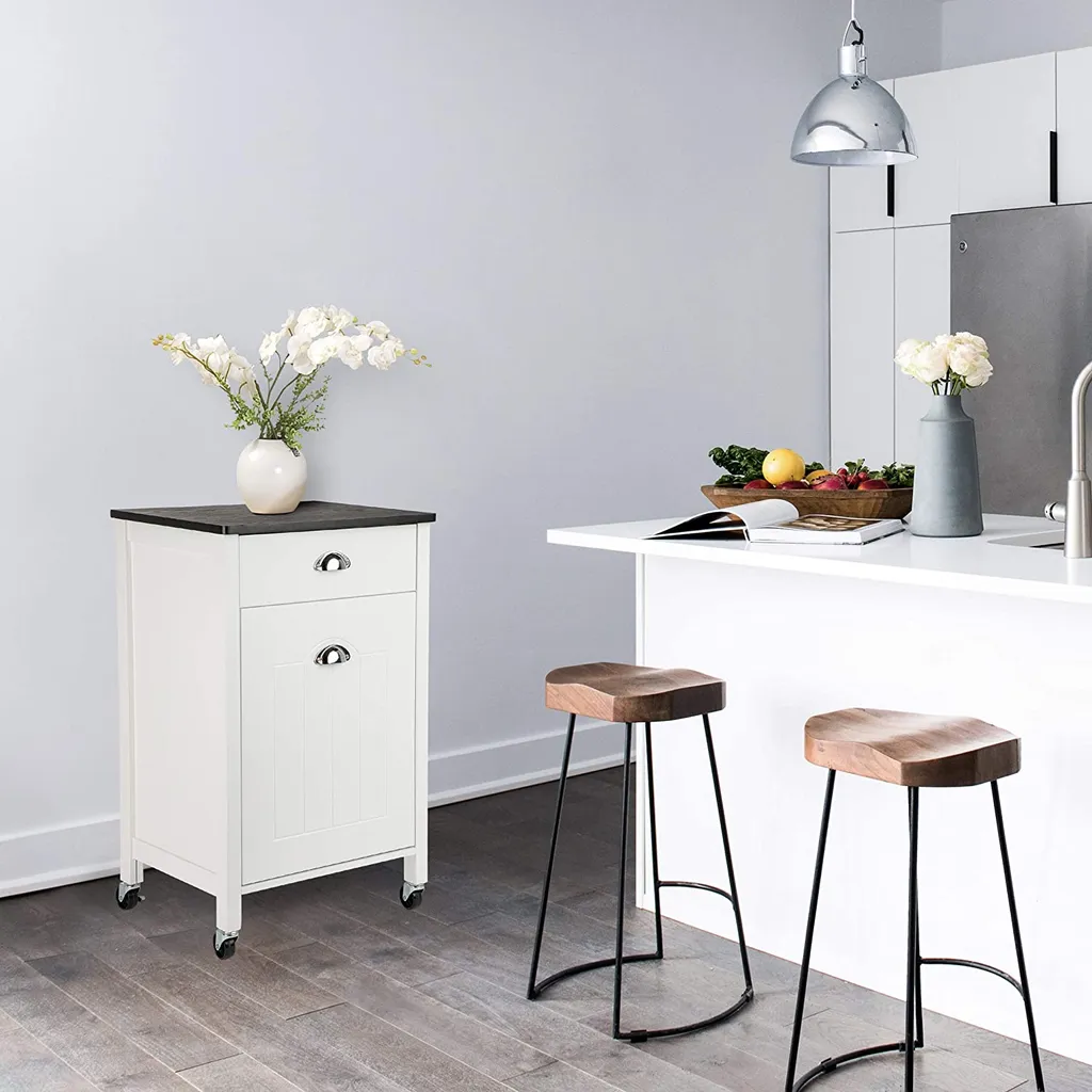 ONVAYA® Küchenwagen Anton Mit Mülleimer | Küchenrollwagen Aus Holz | Beistellwagen Für Die Küche | Nischenwagen Auf Rollen | Mit Schublade & Mülltrennsystem | Weiß 6 ONVAYA® Küchenwagen Anton Mit Mülleimer | Küchenrollwagen Aus Holz | Beistellwagen Für Die Küche | Nischenwagen Auf Rollen | Mit Schublade & Mülltrennsystem | Weiß – Bild 6