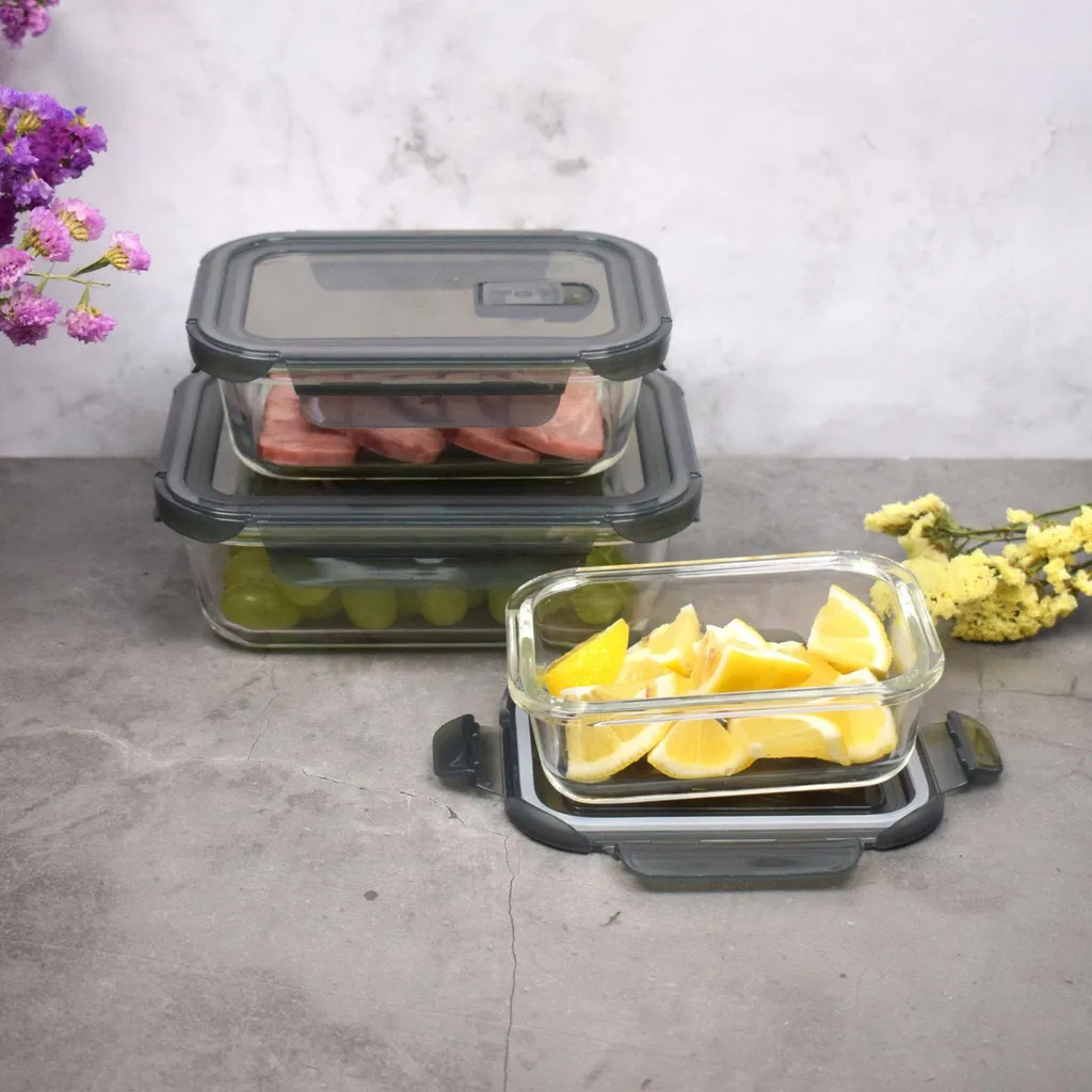 PIE LOCK Vorratsdosen 6 Teilig Eckig - Vorratsdosen Set Mikrowellengeeignete Essensbox Vorratsbehälter - Grau Glasdose Lunchbox Vorratsgläser Set 4 PIE LOCK Vorratsdosen 6 Teilig Eckig - Vorratsdosen Set Mikrowellengeeignete Essensbox Vorratsbehälter - Grau Glasdose Lunchbox Vorratsgläser Set – Bild 4