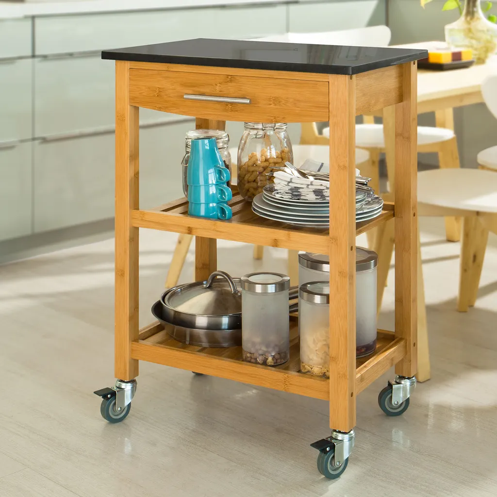 SoBuy Servierwagen Küchenwagen Mit Granitarbeitsplatte FKW28-SCH 3 SoBuy Servierwagen Küchenwagen Mit Granitarbeitsplatte FKW28-SCH – Bild 3