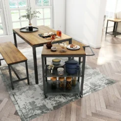 Meerveil Vintage Servierwagen Auf 4 Rollen, Küchenwagen Mit 3 Ebenen, Küchenregal Aus Stabiles Metallgestell, , Rollewagen Mit 2 Gitterebenen, Nachttisch -Küche Produkt Geschäft 4c8cb0fb9c949f79908a58842249c3a1