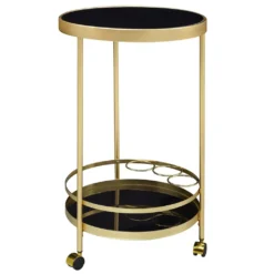 WOHNLING Design Servierwagen Gold Rund Ø 45cm 2 Ebenen | Beistelltisch Auf Rollen Mit Glasplatte Schwarz Speisewagen | Küchenwagen | Teewagen -Küche Produkt Geschäft 51b5ad871330b4e3d008dbb490296517