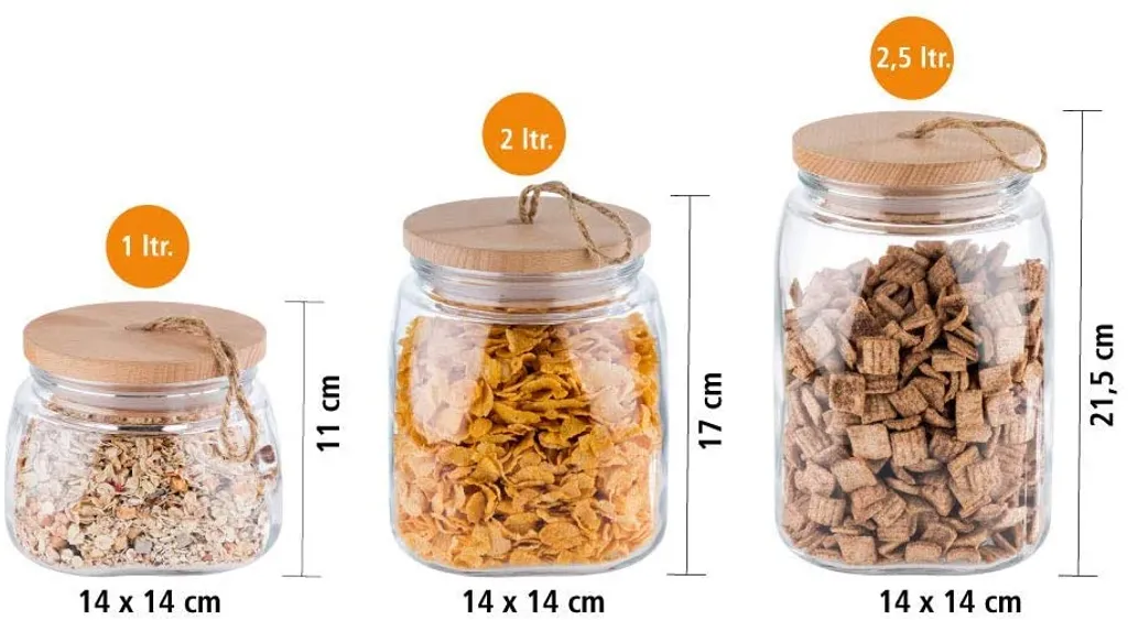 APS 2er Set Vorratsglas -WOODY- /// 14 X 14cm, H: 21 Cm /// Glas, Kiefernholz, Silikon /// 2,5 Liter /// 67514 4 APS 2er Set Vorratsglas -WOODY- /// 14 X 14cm, H: 21 Cm /// Glas, Kiefernholz, Silikon /// 2,5 Liter /// 67514 – Bild 4