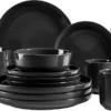 Mäser 931961 Kombiservice Alenia Für 4 Personen, Steinzeug, Schwarz (1 Set, 16-teilig)