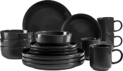 Mäser 931961 Kombiservice Alenia Für 4 Personen, Steinzeug, Schwarz (1 Set, 16-teilig)