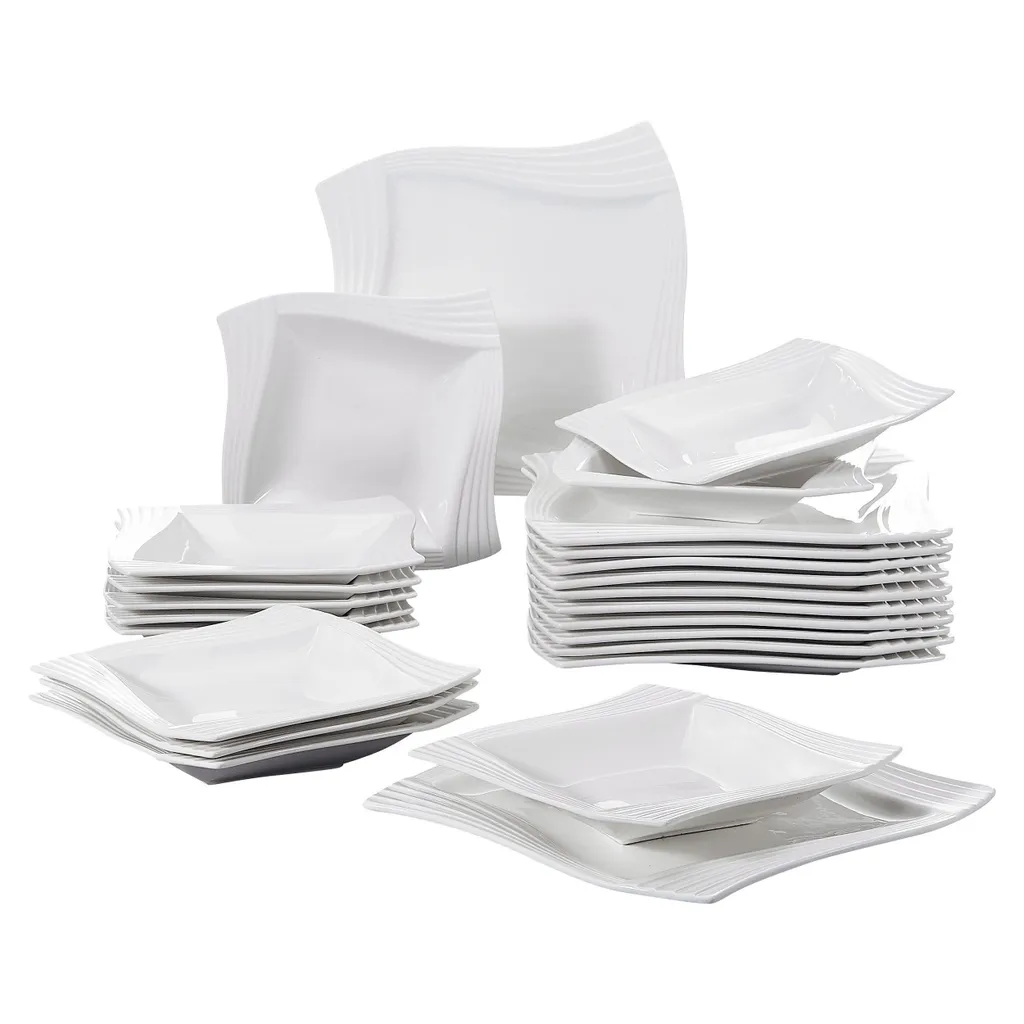 MALACASA, Serie Amparo, Porzellan Tafelservice 24 Tlg. Kombiservice 12 Speiseteller Und 12 Suppenteller Für 12 Personen 1 MALACASA, Serie Amparo, Porzellan Tafelservice 24 Tlg. Kombiservice 12 Speiseteller Und 12 Suppenteller Für 12 Personen