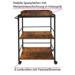 Tectake Servierwagen Worcester 65x41,5x87cm - Industrial Dunkelbraun -Küche Produkt Geschäft 6195d22511eac545b6d219ec289e31e7
