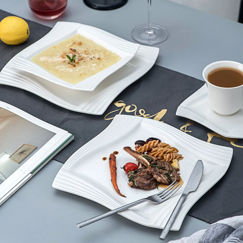 MALACASA, Serie Amparo, Porzellan Tafelservice 24 Tlg. Kombiservice 12 Speiseteller Und 12 Suppenteller Für 12 Personen 6 MALACASA, Serie Amparo, Porzellan Tafelservice 24 Tlg. Kombiservice 12 Speiseteller Und 12 Suppenteller Für 12 Personen – Bild 6