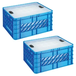 2 Gläserkasten Inkl. Deckel + Clipverschluss, LxBxH 500x400x260 Mm, 60 Fächer, Blau