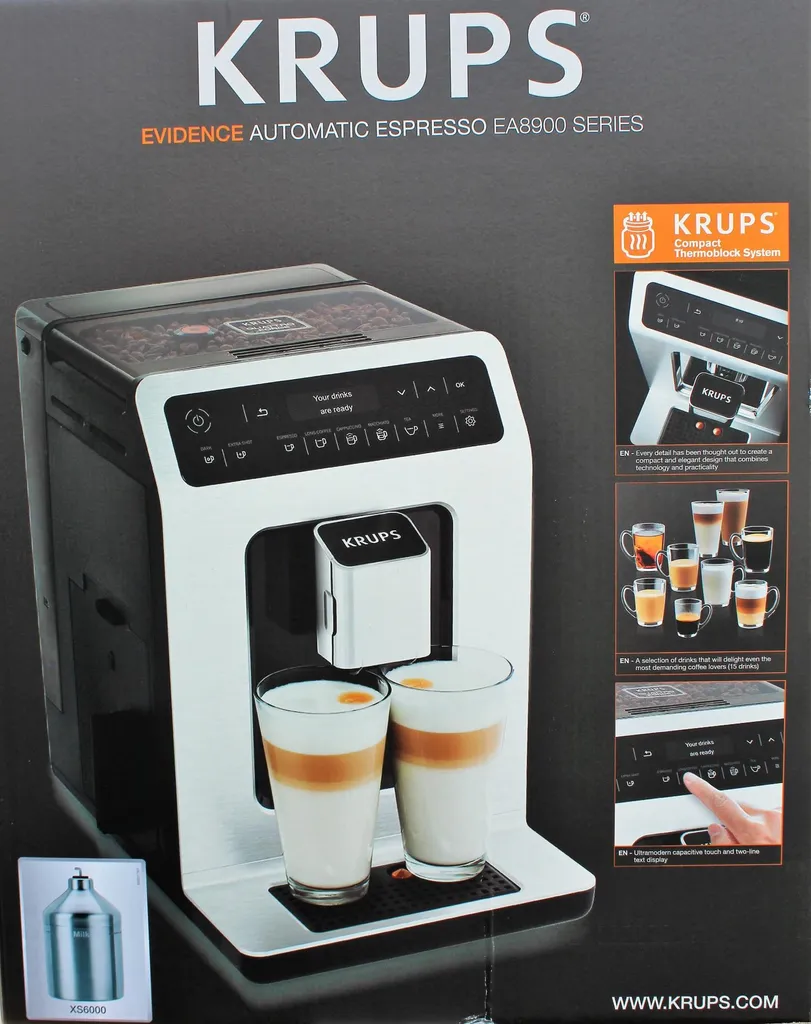 Krups EA891D Evidence Kaffeevollautomat - 2,3L, OLED-Bedienfeld Mit Touchcreen, Edelstahl-Kegelmahlwerk 1450W, Metall 1 Krups EA891D Evidence Kaffeevollautomat - 2,3L, OLED-Bedienfeld Mit Touchcreen, Edelstahl-Kegelmahlwerk 1450W, Metall
