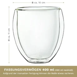 Creano Doppelwandige Gläser 400ml „DG-Bauchig“, 4er Set, Großes Thermoglas Doppelwandig Aus Borosilikatglas, Kaffeegläser, Teegläser, Latte Gläser, Doppelwandgläser -Küche Produkt Geschäft 6713768c3f9df55ff14b28dda084d8dc