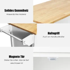COSTWAY Rollende Kücheninsel Aus Gummiholz, Küchenwagen Mit Handtuchhalter & Verstellbarem Regal & Schubladen, Servierwagen Mit Arbeitsplatte Für Küche, Esszimmer & Bar (Weiß) -Küche Produkt Geschäft 6fcca1d6cb9c289a59e48b3a9c88738b