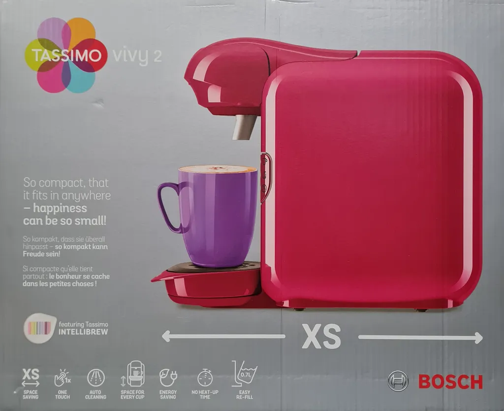 Bosch Tassimo Vivy2 Kapselmaschine TAS1401, Kompaktes Design, Vollautomatisch, Geeignet Für Alle Tassen - Pink 9 Bosch Tassimo Vivy2 Kapselmaschine TAS1401, Kompaktes Design, Vollautomatisch, Geeignet Für Alle Tassen - Pink – Bild 9