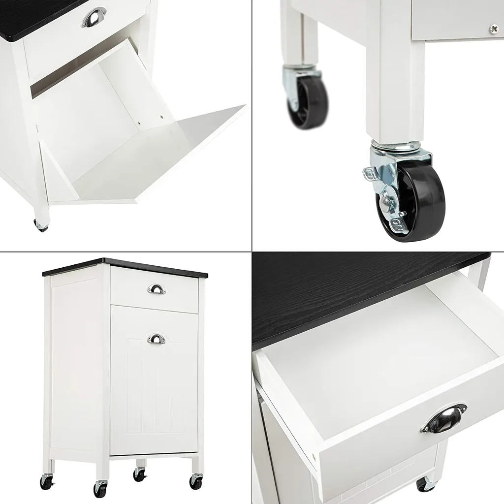 ONVAYA® Küchenwagen Anton Mit Mülleimer | Küchenrollwagen Aus Holz | Beistellwagen Für Die Küche | Nischenwagen Auf Rollen | Mit Schublade & Mülltrennsystem | Weiß 5 ONVAYA® Küchenwagen Anton Mit Mülleimer | Küchenrollwagen Aus Holz | Beistellwagen Für Die Küche | Nischenwagen Auf Rollen | Mit Schublade & Mülltrennsystem | Weiß – Bild 5