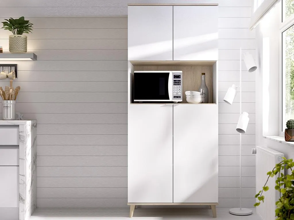 Küchenschrank Mit 4 Türen & 1 Ablage - Weiß & Eichefarben - WAJDI 2 Küchenschrank Mit 4 Türen & 1 Ablage - Weiß & Eichefarben - WAJDI – Bild 2