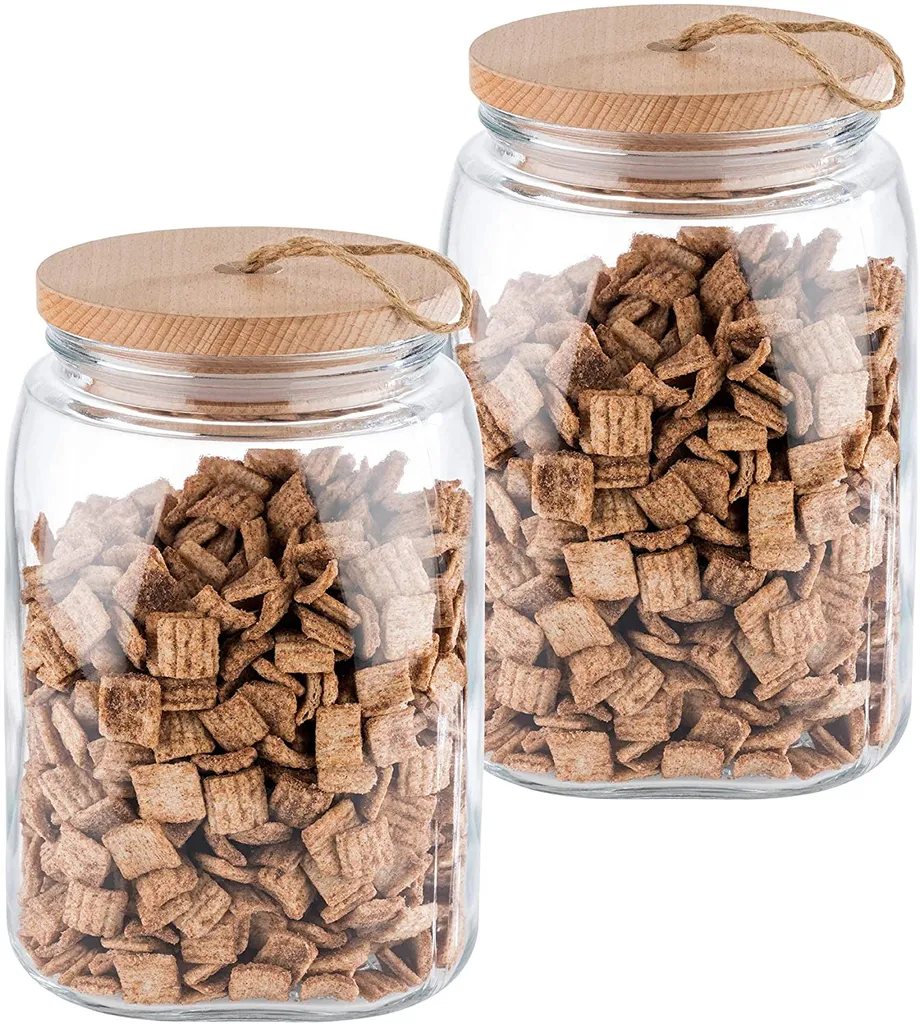 APS 2er Set Vorratsglas -WOODY- /// 14 X 14cm, H: 21 Cm /// Glas, Kiefernholz, Silikon /// 2,5 Liter /// 67514 1 APS 2er Set Vorratsglas -WOODY- /// 14 X 14cm, H: 21 Cm /// Glas, Kiefernholz, Silikon /// 2,5 Liter /// 67514