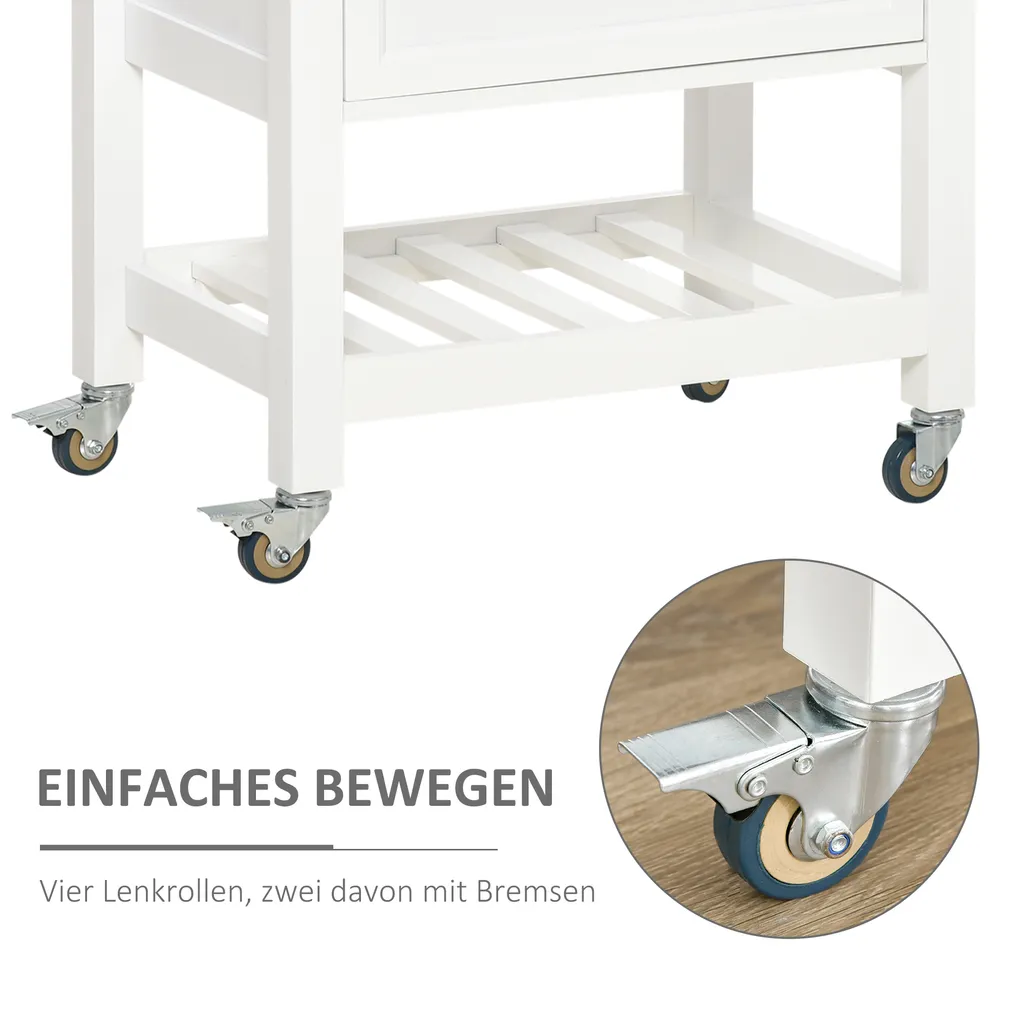 HOMCOM Küchenwagen Küchenrollwagen Servierwagen Mit Einer Schublade Geschlossenen Schrank Regalboden Und Handtuchhalter 4 Lenkrollen MDF Gummiholz Weiß+Eiche 63,5 X 40 X 90 Cm 5 HOMCOM Küchenwagen Küchenrollwagen Servierwagen Mit Einer Schublade Geschlossenen Schrank Regalboden Und Handtuchhalter 4 Lenkrollen MDF Gummiholz Weiß+Eiche 63,5 X 40 X 90 Cm – Bild 5