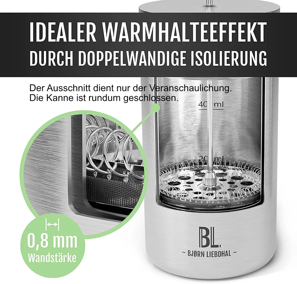 Bjørn Liebdhal French Press Edelstahl Kaffeemaschine Auch Für Camping : 0.6 Liter 8 Bjørn Liebdhal French Press Edelstahl Kaffeemaschine Auch Für Camping : 0.6 Liter – Bild 8