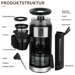 Kompakte Kaffeemaschinen Mit Mahlwerk Filterkaffeemaschine Kaffeemaschine Mit Mühle Für Bohnenkaffee Und Kaffeepulver 2/4/6 Tassen, Schwarz -Küche Produkt Geschäft 78fd5117f590e5e9c94ec2e909c06bf8