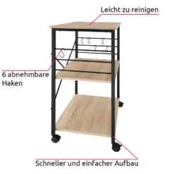 Tectake Servierwagen Rugby 65,5x45,5x88,5cm - Industrial Holz Hell, Eiche Sonoma -Küche Produkt Geschäft 7910639d47af72043453f180b4705722