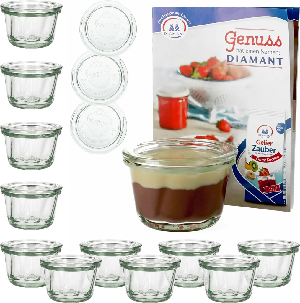 12er Set WECK Gugelhupf Glas Sturz-Form 165ml + 12x Glas-Deckel + Heft 1 12er Set WECK Gugelhupf Glas Sturz-Form 165ml + 12x Glas-Deckel + Heft