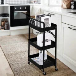 Klappbarer Küchenwagen 3 Etagen Griff Räder Pikas PlusFarbe: Schwarz, Höhe (cm): 89, Breite (cm): 46, Tiefe (cm): 29,5, Zusammensetzung: POWDER COATED IRON, Modelle: PIKAS PLUS, Länge (cm): 29 -Küche Produkt Geschäft 7967b5c3e516ce616af2e54b177ed581